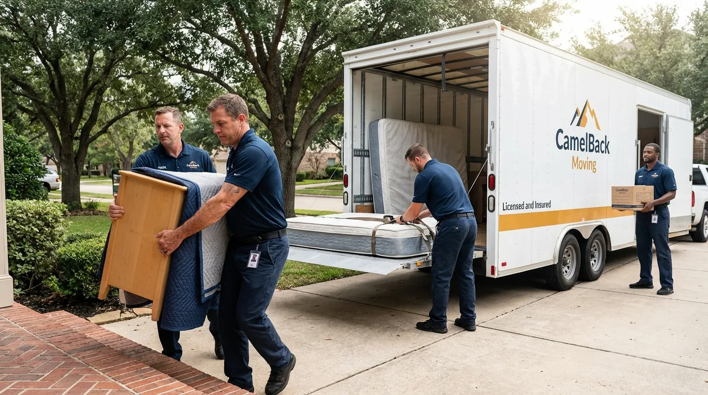 Crew loading residential truck for cross-state move from Tinley Park, IL