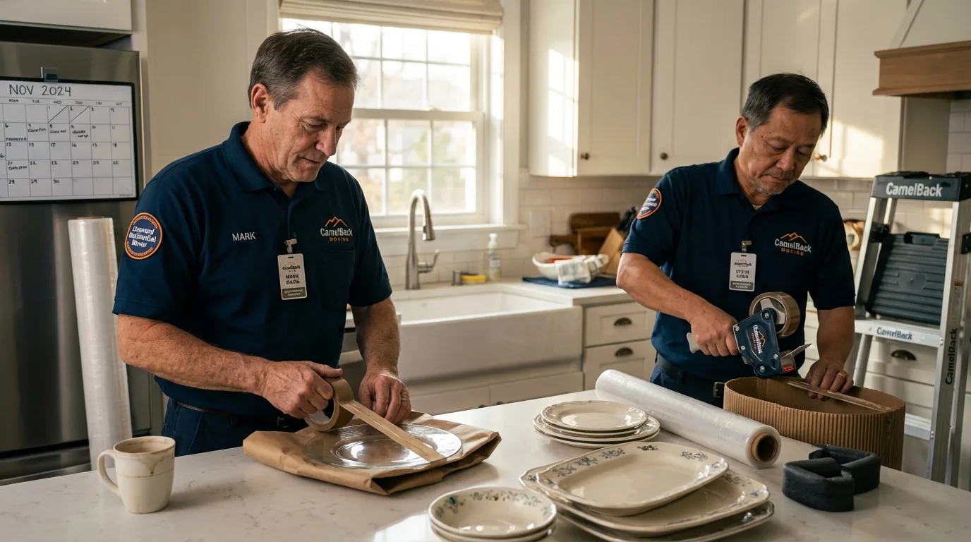 Professional crew packing kitchen dishware in Tinley Park, IL